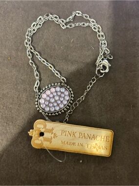Pink Panache Silver Necklace with Pale Pink Crystal Pendant nwt
